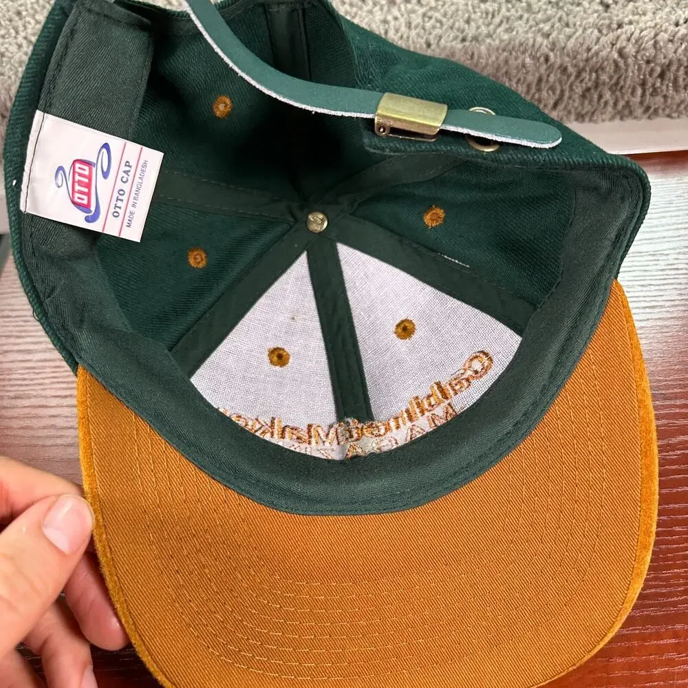 VINTAGE Cabinetmaker Magazine Hat Mens OS Green Suede Leather Brim Strapback - Picture 8 of 10